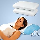 amazon basics मेमोरी फ़ोम कूलिंग जेल ऑर्थोपेडिक पिलो 2 का सेट | अत्यधिक हवा पार होने योग्य | कंधे के दर्द से राहत, बैक स्लीपर