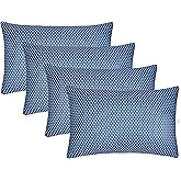 Amazon Brand - Solimo माइक्रोफाइबर और पॉलिएस्टर 4-पीस प्रीमियम बेड पिलो सेट, माइक्रोफ़ाइबर, नीला और सफ़ेद, 43 X 69 X 17 Cm